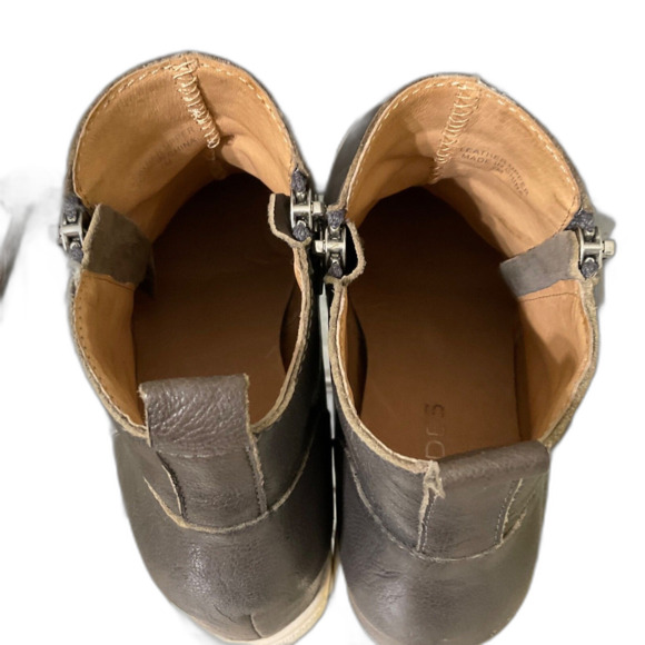 J/SLIDES  Tan Brown  Leather  Booties women’s  7 M Double Zipper platform Bloke - Picture 10 of 13